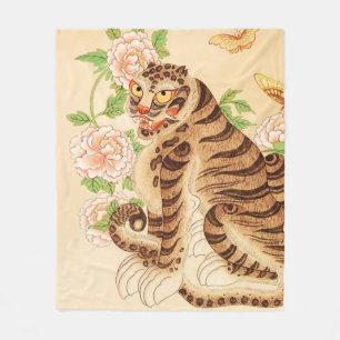 Koreanischer gestreifter Tiger Vintage Minhwa Fleecedecke