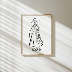 Koreanischer Hanbok-Mann mit Gat-Ink-Line-Poster Poster
