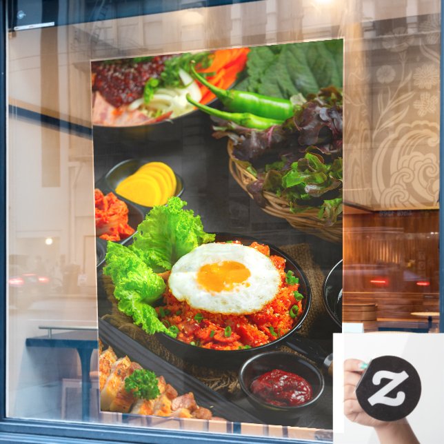 Koreanischer Reis mit frittiertem Ei Fensteraufkleber (Café-Fenster)