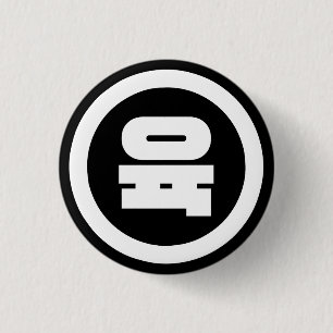 Koreanischer Sino Nummer 6 Sechs 육 【Yuk】 Hangul Button