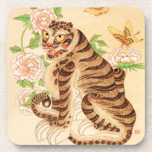 Koreanischer Strip Tiger Vintag Minhwa Getränkeuntersetzer