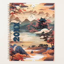 Koreanischer Tempelplaner in Orange, Aquamarin und Planer