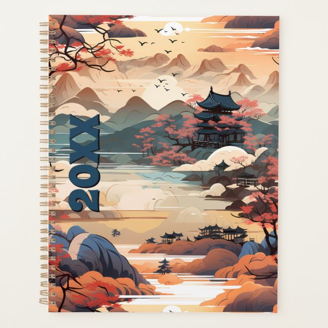Koreanischer Tempelplaner in Orange, Aquamarin und Planer (Vorderseite)