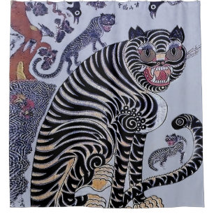 Koreanischer Tiger Minhwa mit drei Jungen Duschvorhang