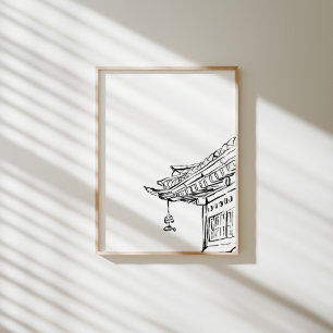 Koreanisches Hanok-Dach mit Wind-Chime-Ink-Poster Poster