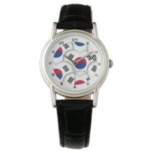 Koreanisches Herz und koreanische Flagge /Südkore Armbanduhr