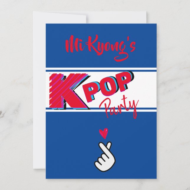 Koreanisches K-Pop Hand Red Blue Heart Party Einladung (Vorderseite)