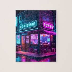 Koreanisches Neon-Café LoFi Art