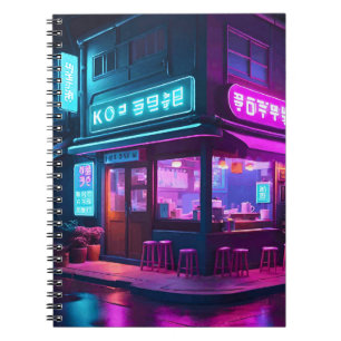 Koreanisches Neon-Café LoFi Art  Notizblock