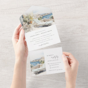 Korfu Griechenland Aquarell-Landschaft Hochzeit All In One Einladung