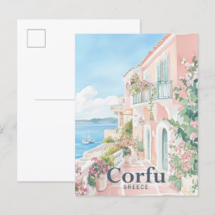 Korfu Griechenland Aquarellmalerei Reise Postkarte
