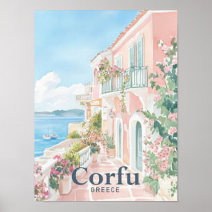 Korfu Griechenland Aquarellmalerei Reisen Poster