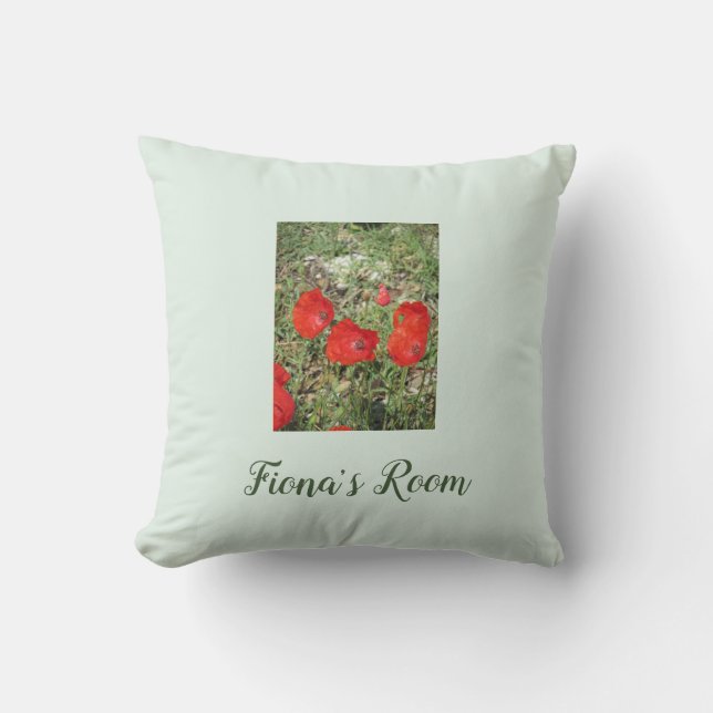 Korfu Rote Poppies Personalisiertes Kissen (Vorderseite)
