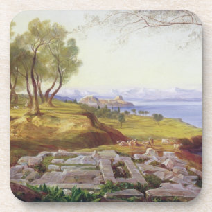 Korfu von der Besteigung, c.1856-64 (Öl auf Getränkeuntersetzer