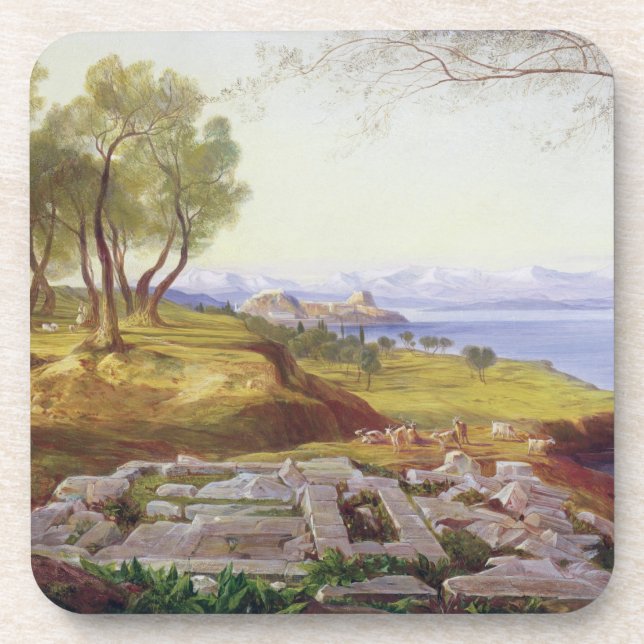 Korfu von der Besteigung, c.1856-64 (Öl auf Getränkeuntersetzer (Vorderseite)