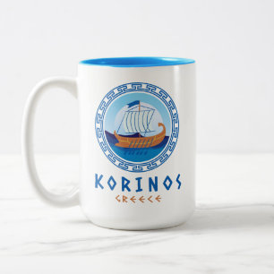 Korinos, Griechenland, griechisches Schiffsdesign Zweifarbige Tasse