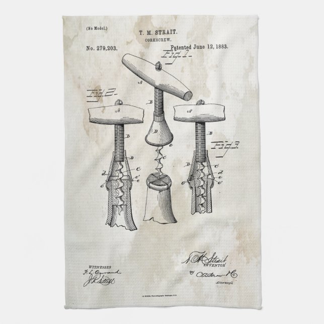 Korkenzieher-Patent-Druck-Tuch 1883 Geschirrtuch (Vertikal)