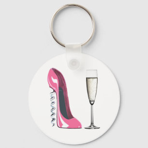 Korkenzieher-rosa Stilett-Schuh und Champagne-Glas Schlüsselanhänger