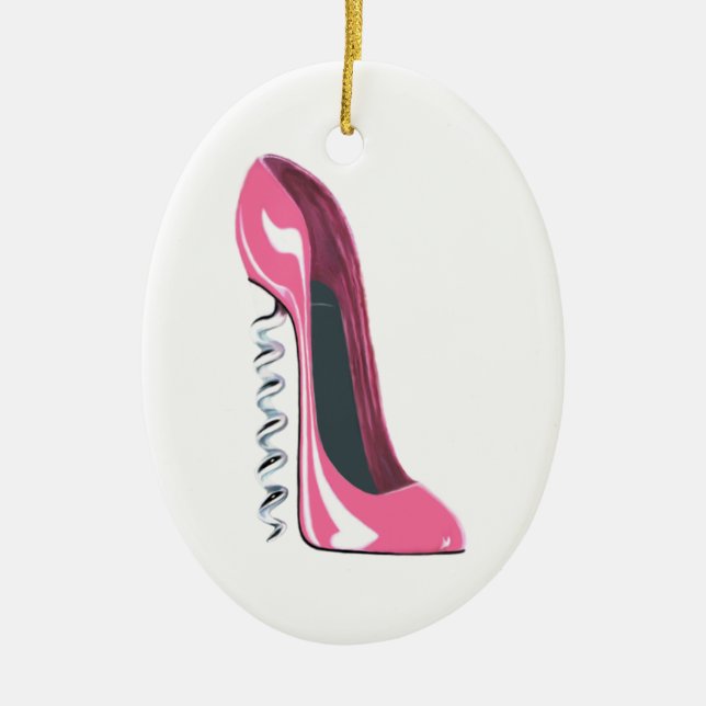 Korkenzieher-rosa Stilett-Schuh-Verzierung Keramikornament (Vorne)