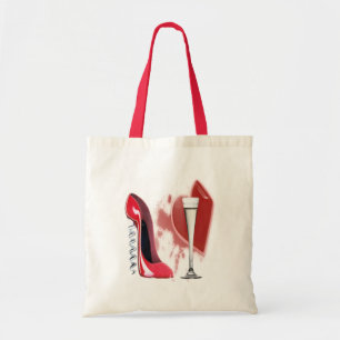 Korkenzieher-roter Stilett-Schuh, Champagne und Tragetasche