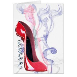 Korkenzieher-roter Stilett-Schuh, der Greeitng