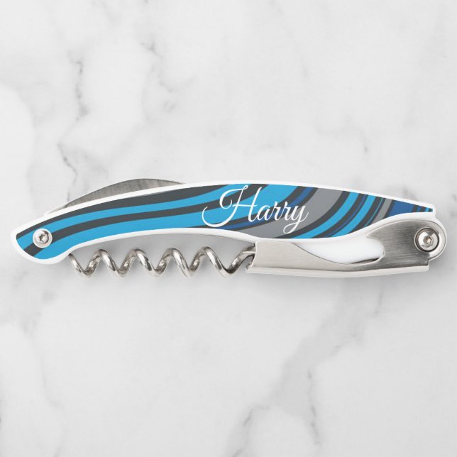 Korkschraube Flaschenöffner Blau Schwarz Kellnermesser (Rückseite)