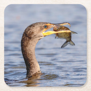 Kormoran mit Fisch Rechteckiger Pappuntersetzer