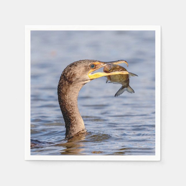 Kormoran mit Fisch Serviette (Vorderseite)