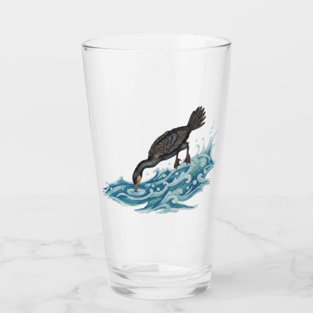 Kormoranfischen in Wellen  Glas (Vorderseite)