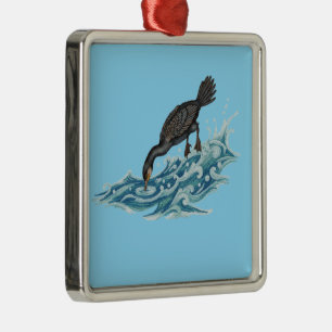 Kormoranfischen in Wellen Ornament Aus Metall