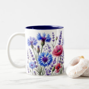Kornblumen Aquarell Wildblumen Hübsch Zweifarbige Tasse