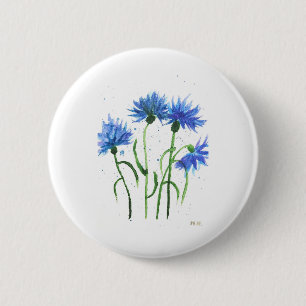Kornblumen blaue Blumen Aquarell Button