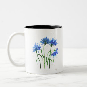 Kornblumen blaue Blumen Aquarell rustikal modern Zweifarbige Tasse
