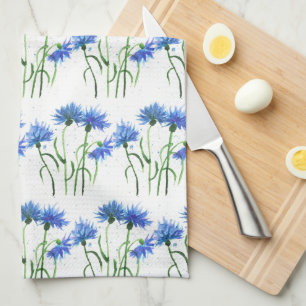 Kornblumen blaue Blumen Wasserfarben Muster Geschirrtuch