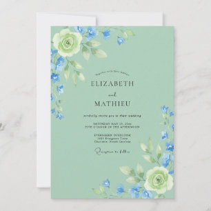 Kornblumen-Celadon-Pfingstrosen-Hochzeit Einladung