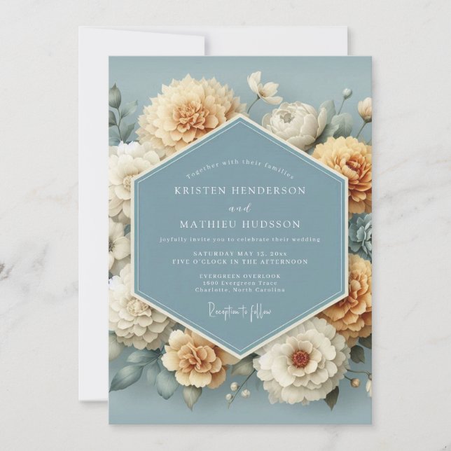Kornblumen-Ocker-Malerische Hochzeit Einladung (Vorderseite)