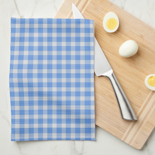 Kornblumenblau Gingham Karomuster  Geschirrtuch (Viertel Falte)