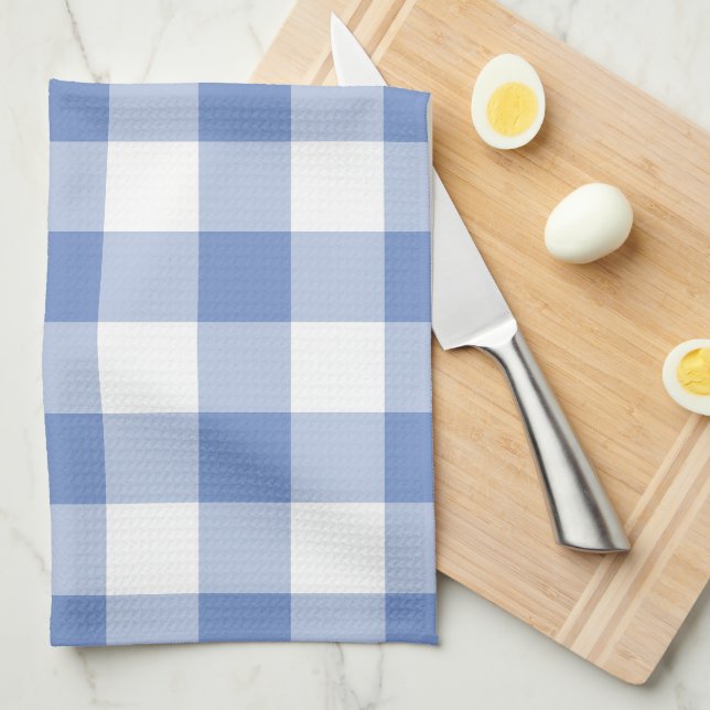 Kornblumenblau kariert Gingham-Karo-Muster Geschirrtuch (Viertel Falte)