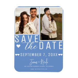 Kornblumenblau Save-the-Date 2 Fotos Hochzeit Magnet