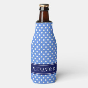 Kornblumenblau Wht Polka Punkte Navy Name Monogram Flaschenkühler