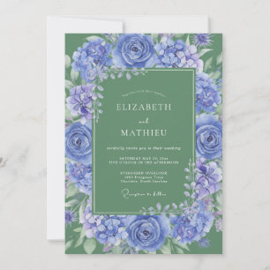 Kornblumenblaue Majestätische Botanische Hochzeit Einladung