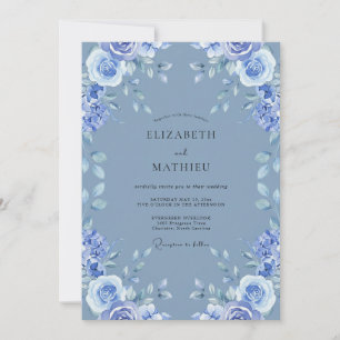 Kornblumenblaue Pfingstrosen-Hochzeit Einladung