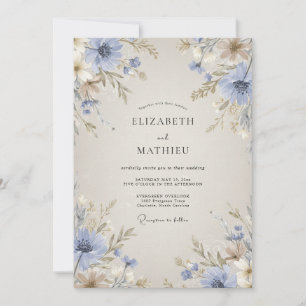 Kornblumenblaue zarte Naturhochzeit Einladung