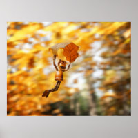 Kornelf, die auf einem Herbstblatt-Poster aus Eich