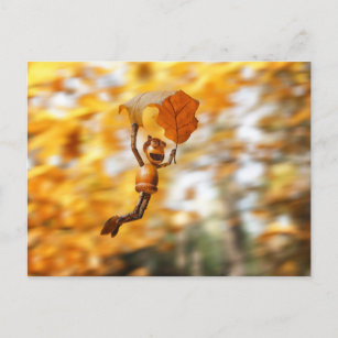 Kornelf, die auf Herbstblättern aus Eiche fliegen Postkarte