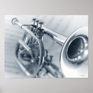 Kornett auf Musik-Blättern Poster