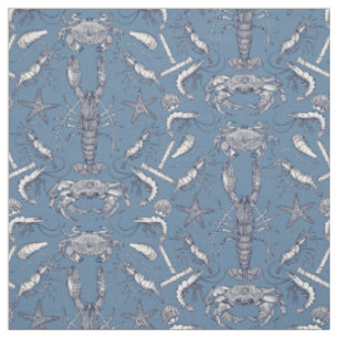 kornische Krustentiere Damast Blau Ultra Marine Stoff