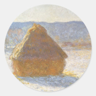 Kornstapel am Morgen, Schnee-Effekt von Claude Mon Runder Aufkleber
