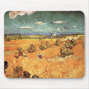 Kornstapel mit Mähdrescher von Vincent van Gogh Mousepad