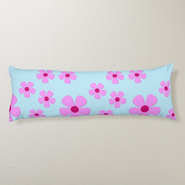 Körperkissen, grün blau mit rosa Blume Seitenschläferkissen (Rückseite)